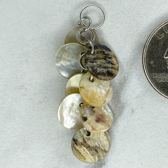 Silver Tone Mother of Pearl Shell Dangle Upcycled Pendant - Picture 4 of 4